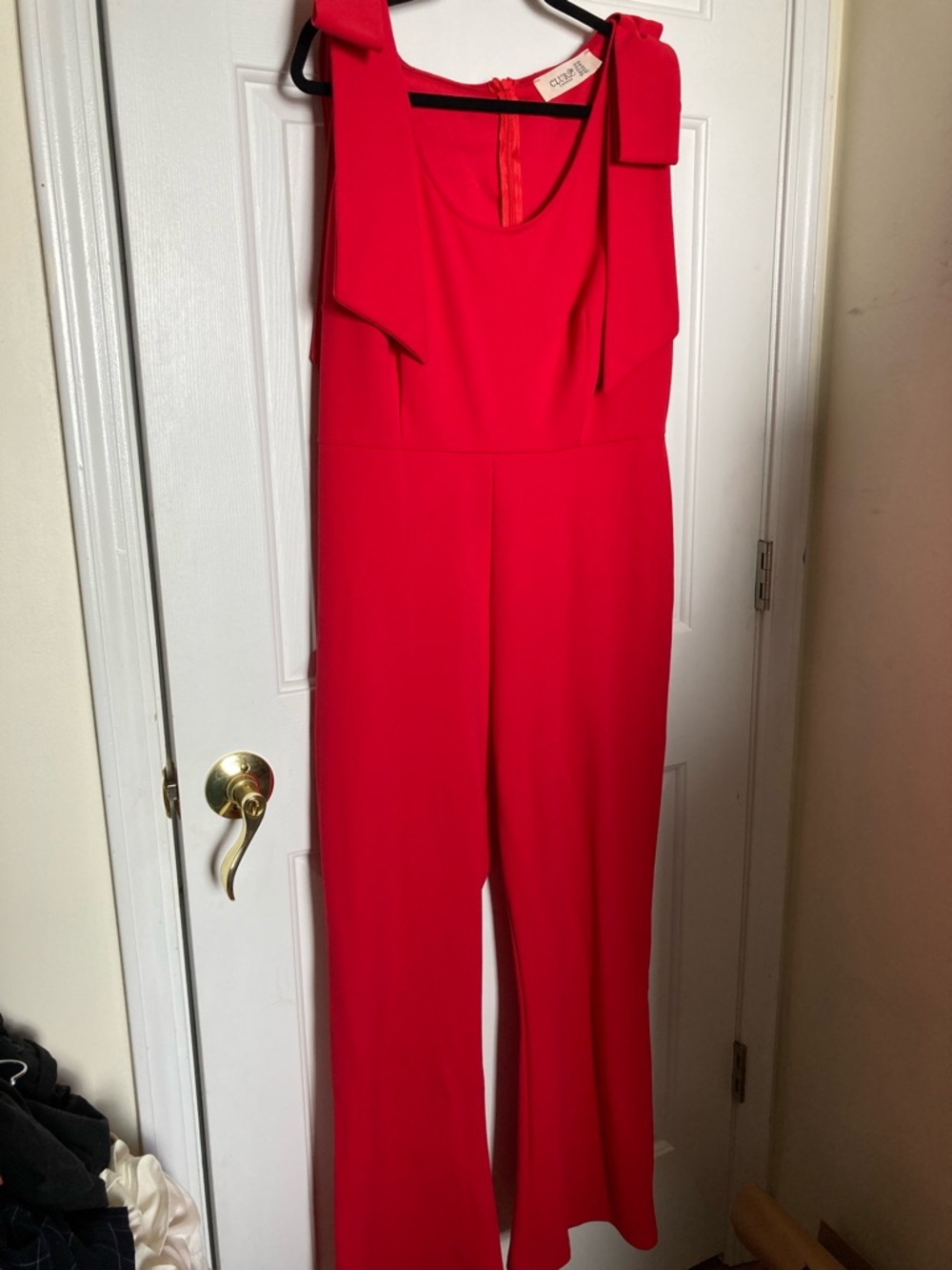 Club L London Red Tie-Shoulder Wide-Leg Jumpsuit